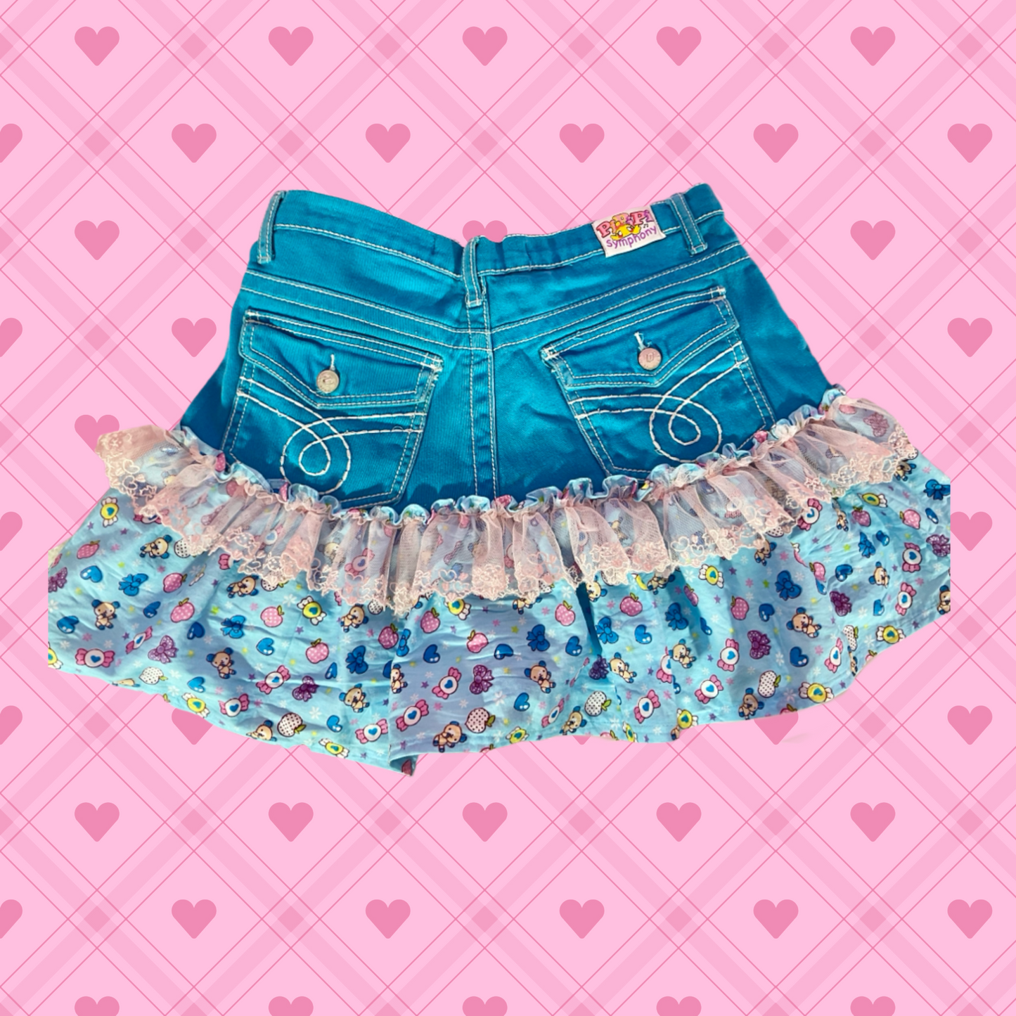 Ultra Cute Strawberry upcycled denim skirt