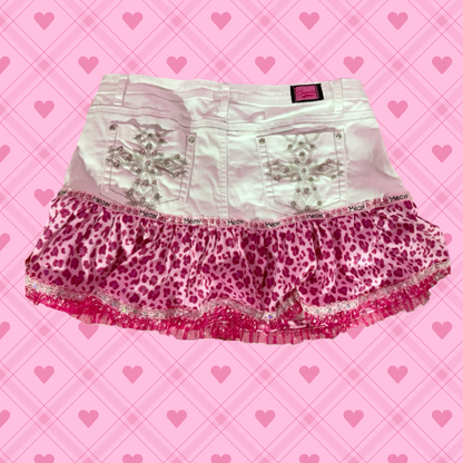 Dazzling Meow Meow upcycled denim skirt
