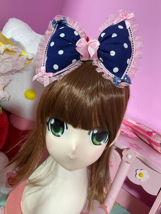 3D puffy headbow - Navy Pop