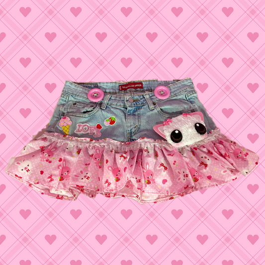 Sweet Pink Creature upcycled denim skirt