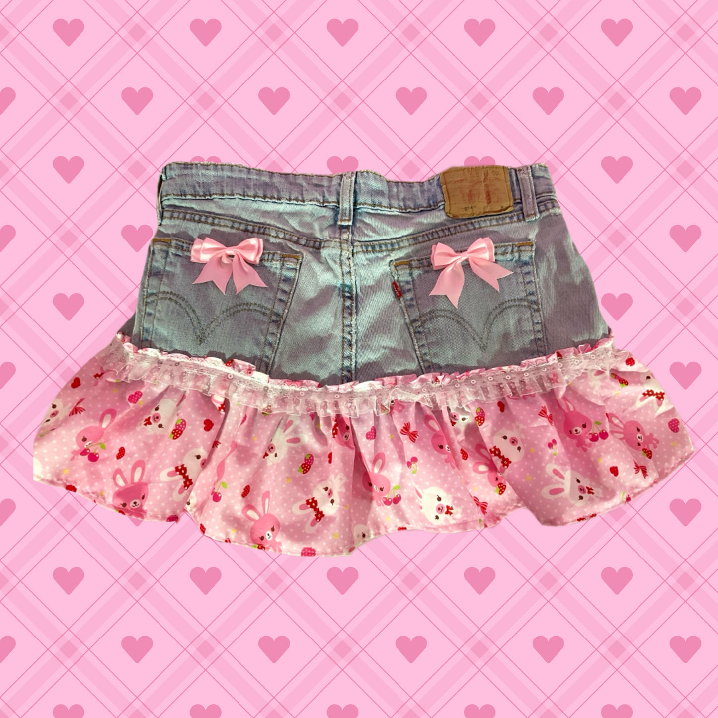 Sweet Pink Creature upcycled denim skirt