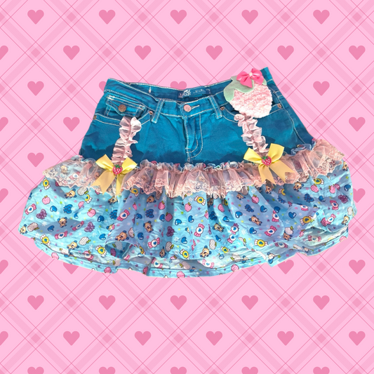 Ultra Cute Strawberry upcycled denim skirt
