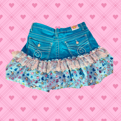 Ultra Cute Strawberry upcycled denim skirt