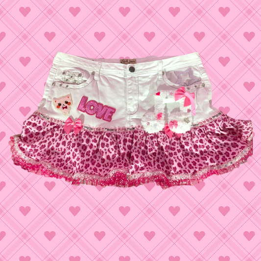 Dazzling Meow Meow upcycled denim skirt