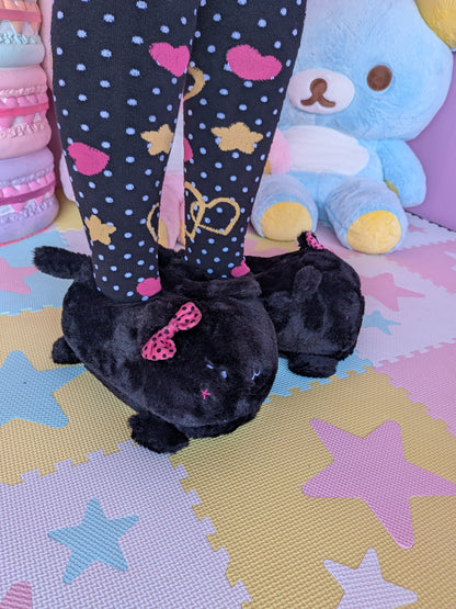 Kaomoji Kitty Slippers - Black