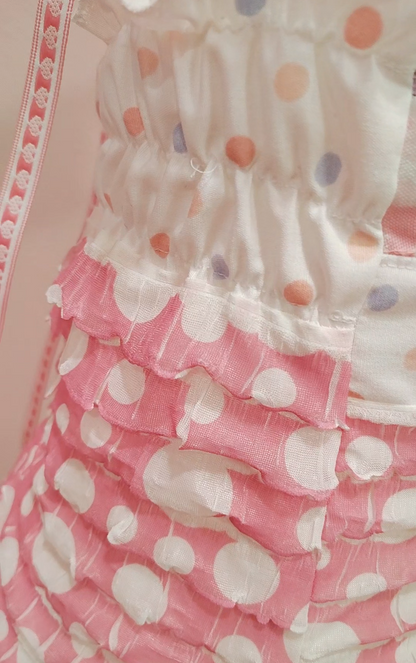 Polka dot fabric detail with pink and white pattern