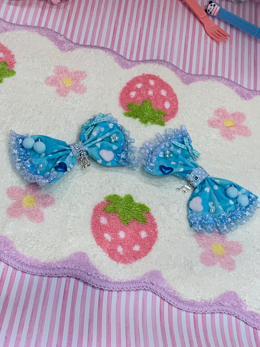 Sparkly Blue Melody Bow Hair Clips